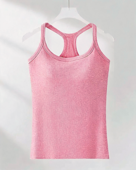 Tanktop Eingebauter Bh Gerippt Einfarbig