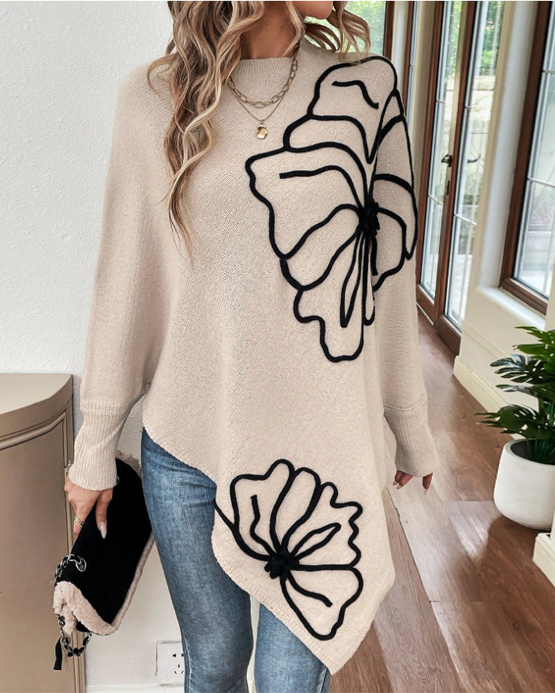 Blumiges Weites Sweatshirt mit Fledermausärmeln