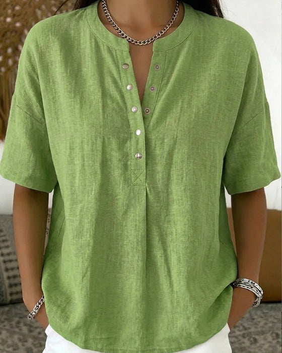 Bluse Solid Farbe Lässig Kurz Ärmel