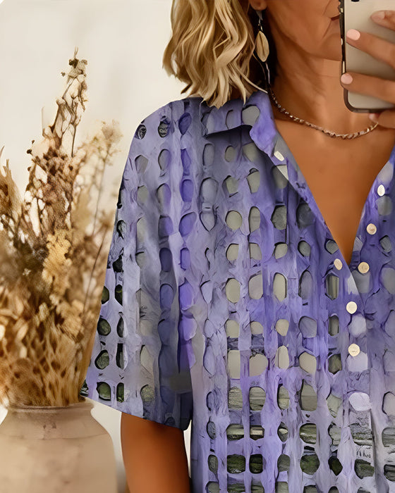 Bluse Tupfenprint Knopf Halbe Knopfleiste