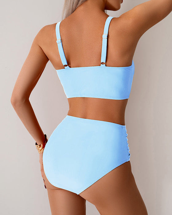 Bikini Einfarbig Knoten Hohe Taille Sexy