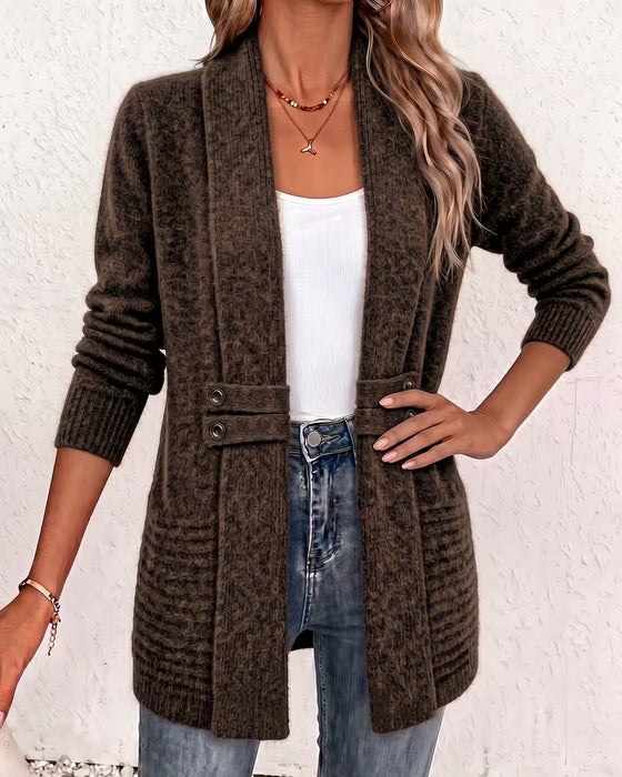 Cardigan Einfarbig Knopf Verziert