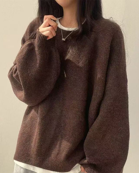 Pullover Rundhals Seite Schlitz