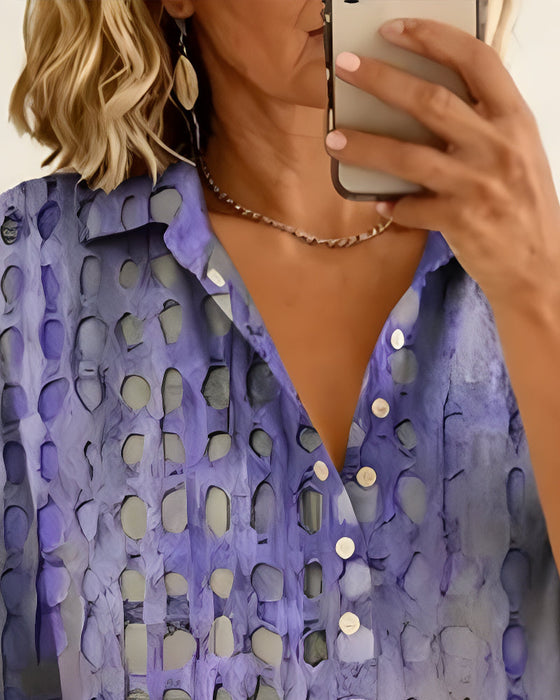 Bluse Tupfenprint Knopf Halbe Knopfleiste