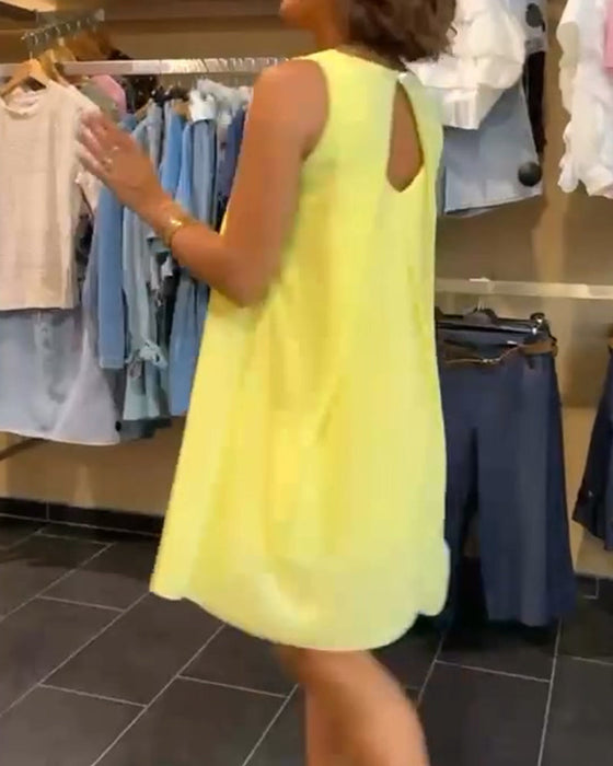 Kleid Ärmellos Rundhals Einfarbig