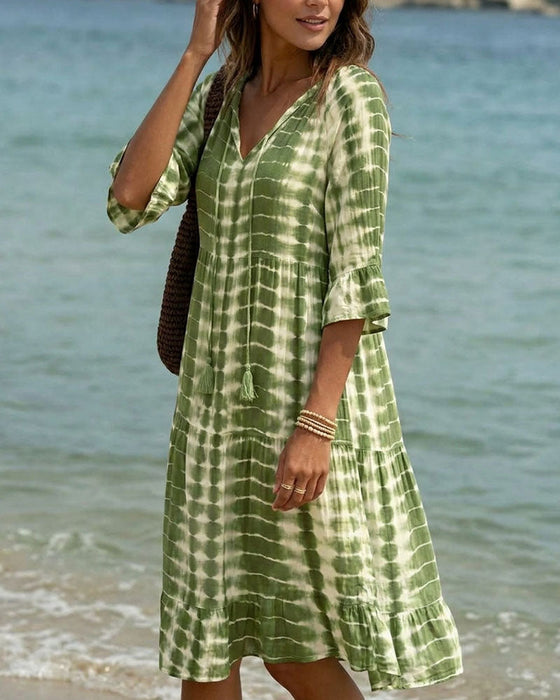 Kleid Mit V-Ausschnitt, Farbverlaufsdruck, Urlaub