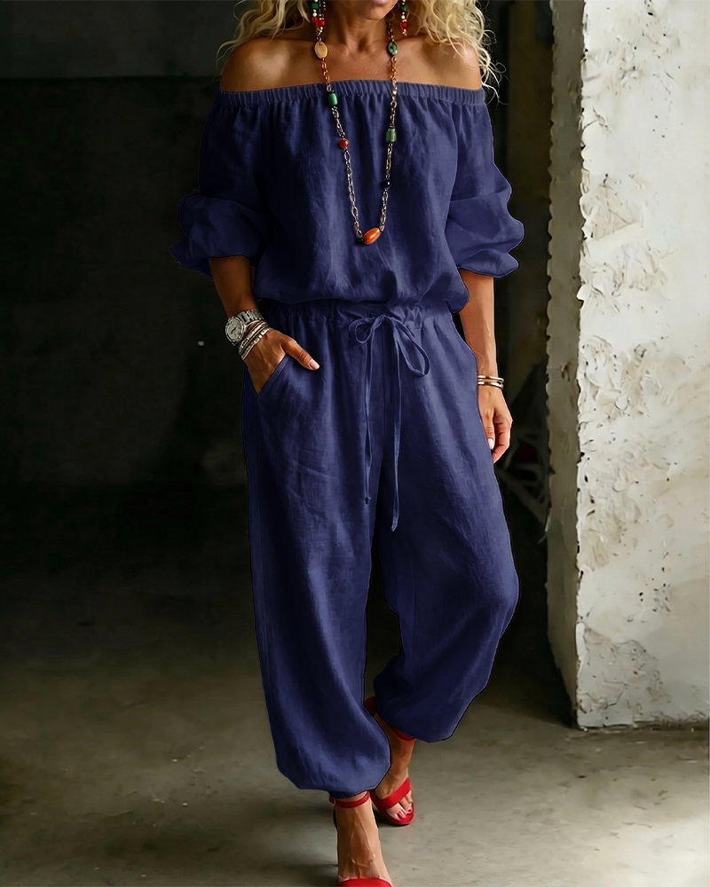 Jumpsuit Off-Shoulder Bindegürtel Tailliert