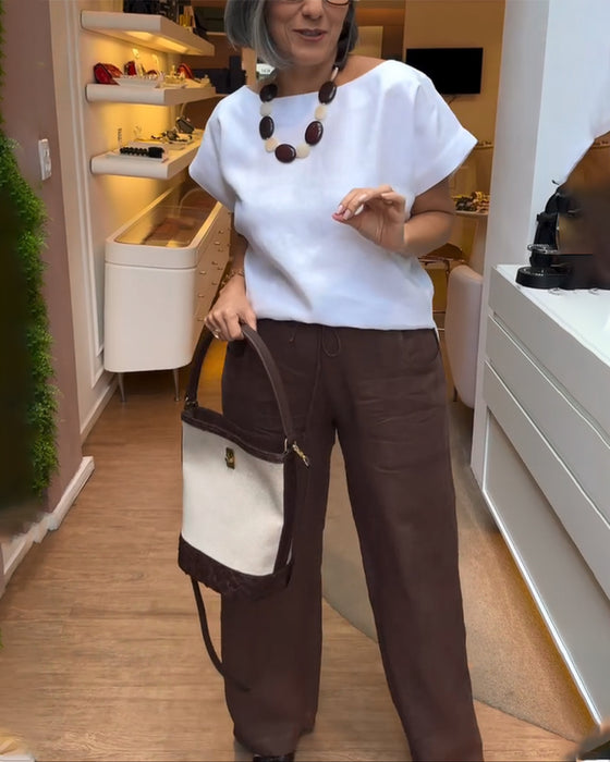 Weitbeinige Hosen Mit Einfärbigem Muster, Casual Stil Und Ziehriemen