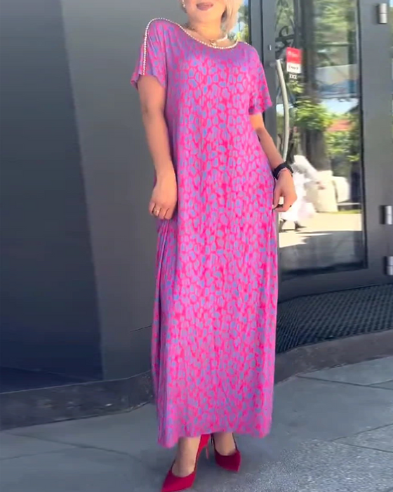 Kleid Temperament Kurzärmlig Drapee Druck