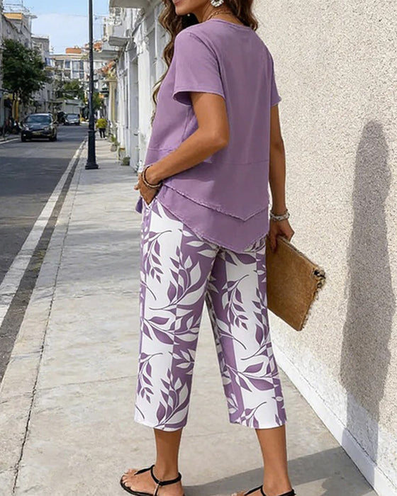 Zweiteiliges Set Bedruckte Cropped Hose Lässig