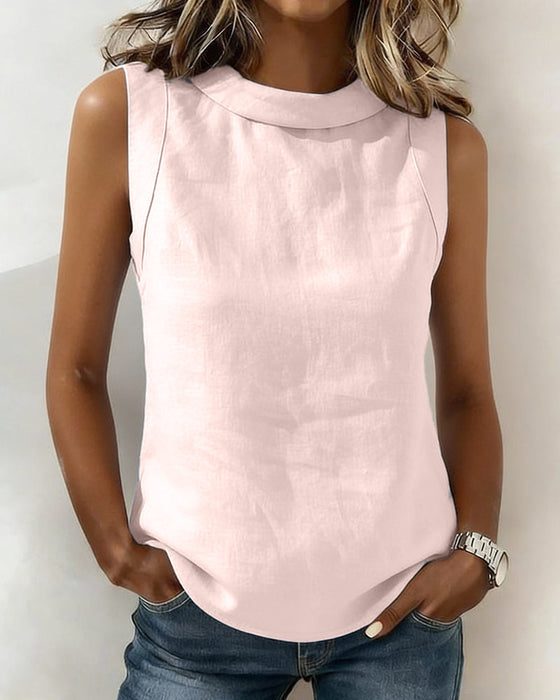 Bluse kragenlos ärmellos elegant
