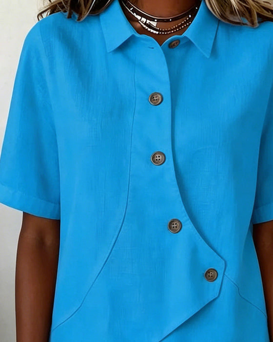 Hemd Asymmetrische Baumwollleinen Knopfleiste Button-Down