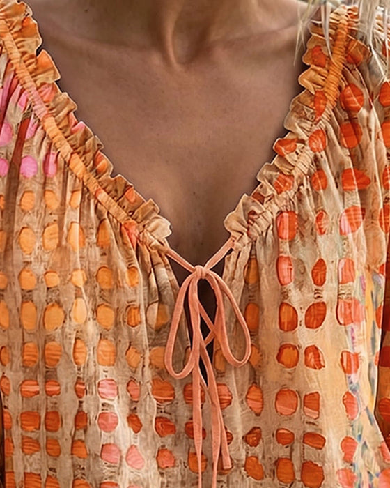 Bluse Tupfenmuster Mit Schnürung