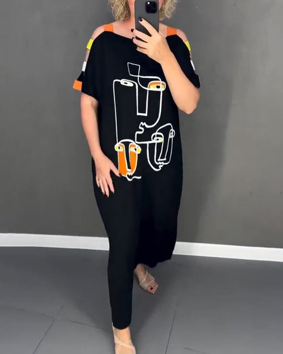 Kleid Schulterfrei Hohlauschnitt Druck Schlitz