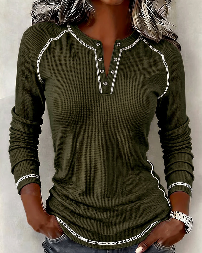 Oberteil Waffel Henley Langarm