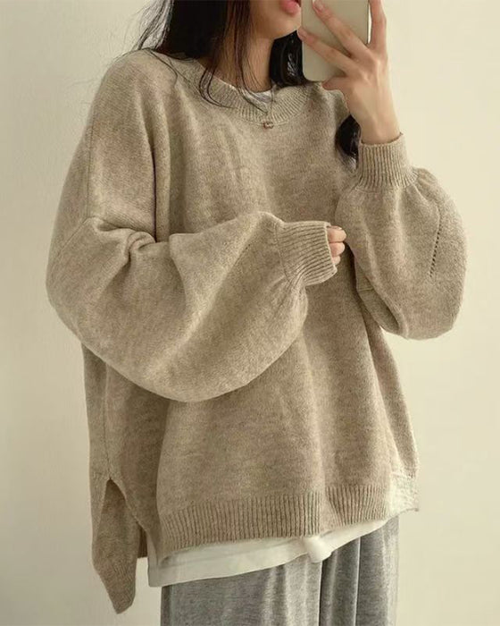 Pullover Rundhals Seite Schlitz