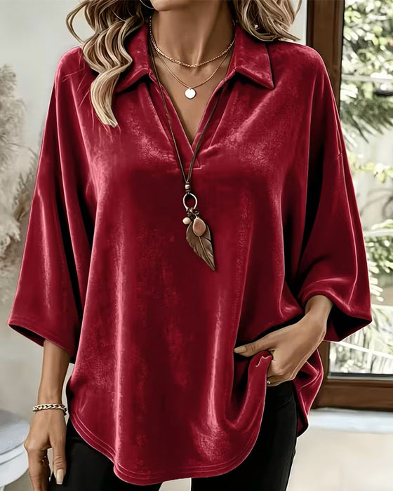 Bluse Mit Kragen Kurzarm Locker