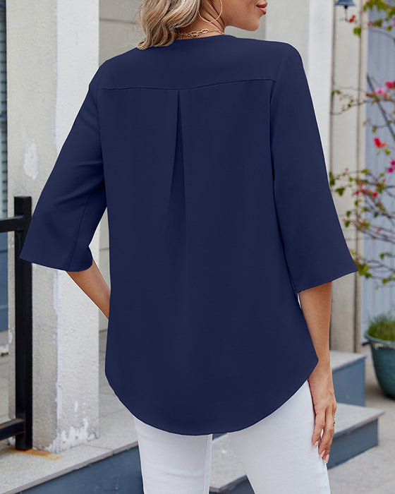 Bluse Halbarm Rüschen Unifarben Lässig