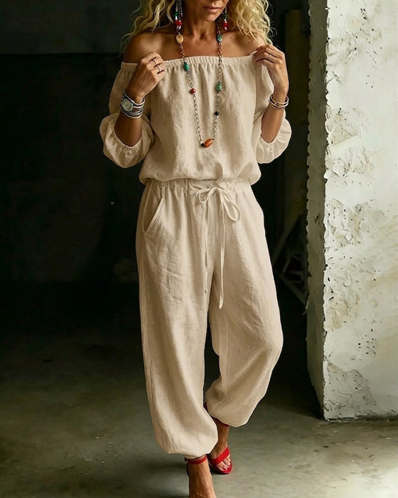 Jumpsuit Off-Shoulder Bindegürtel Tailliert