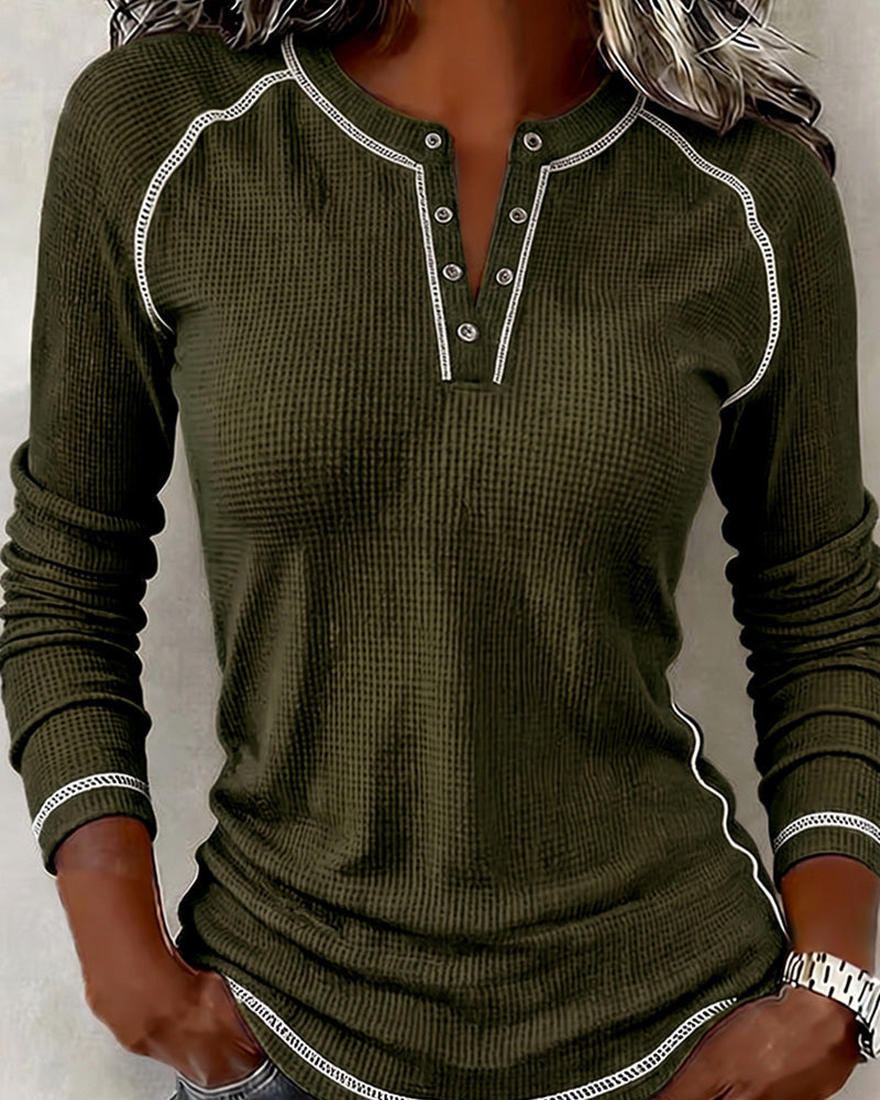 Oberteil Waffel Henley Langarm