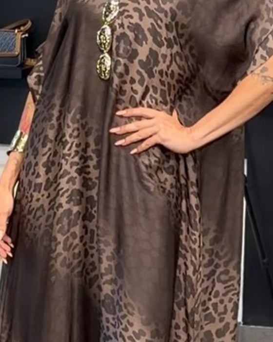 Kleid Gradient V-Ausschnitt Leopardenmuster