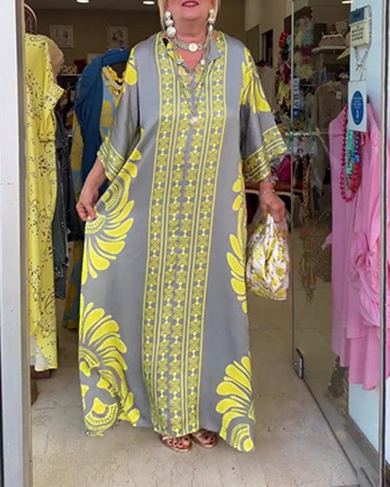 Kleid Halber Ärmel Druck Langer Morgenmantel