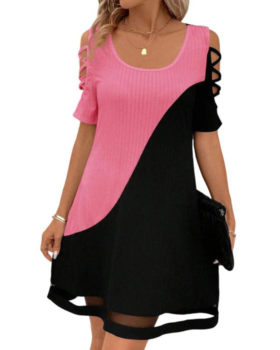 Kleid Farbblock Kurzarm