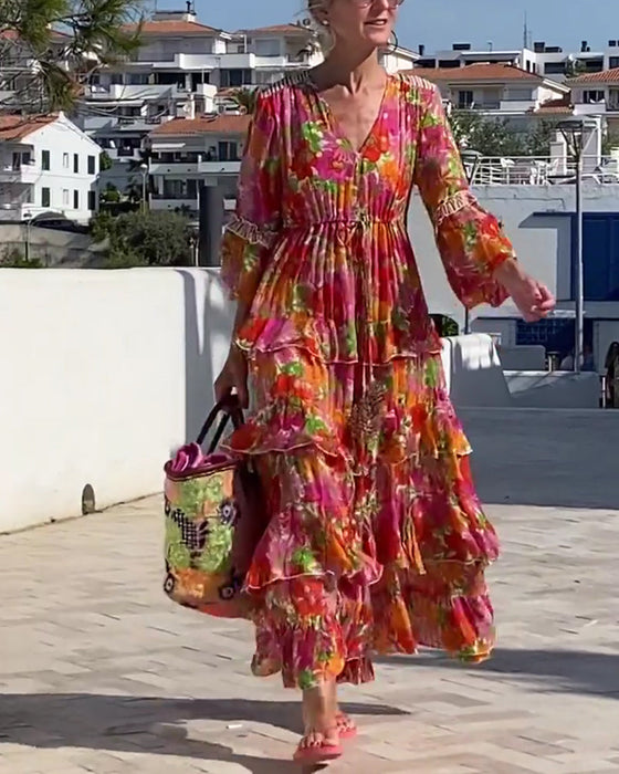 Kleid Gerüscht V-Ausschnitt