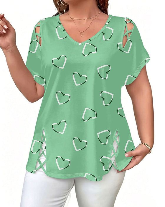T-Shirt Herzmuster Hohl Kurzärmelig