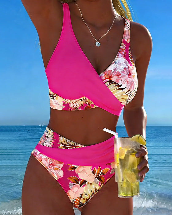 Bikini Kontrast Blumenmuster Geteilt