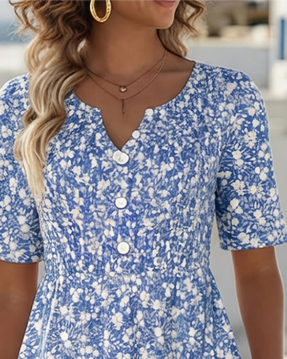 Kleid V-Ausschnitt Kurzarm floral