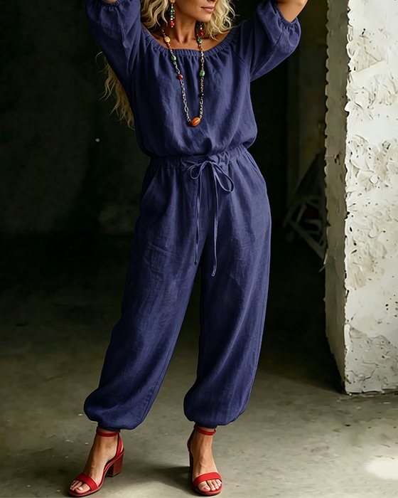 Jumpsuit Off-Shoulder Bindegürtel Tailliert