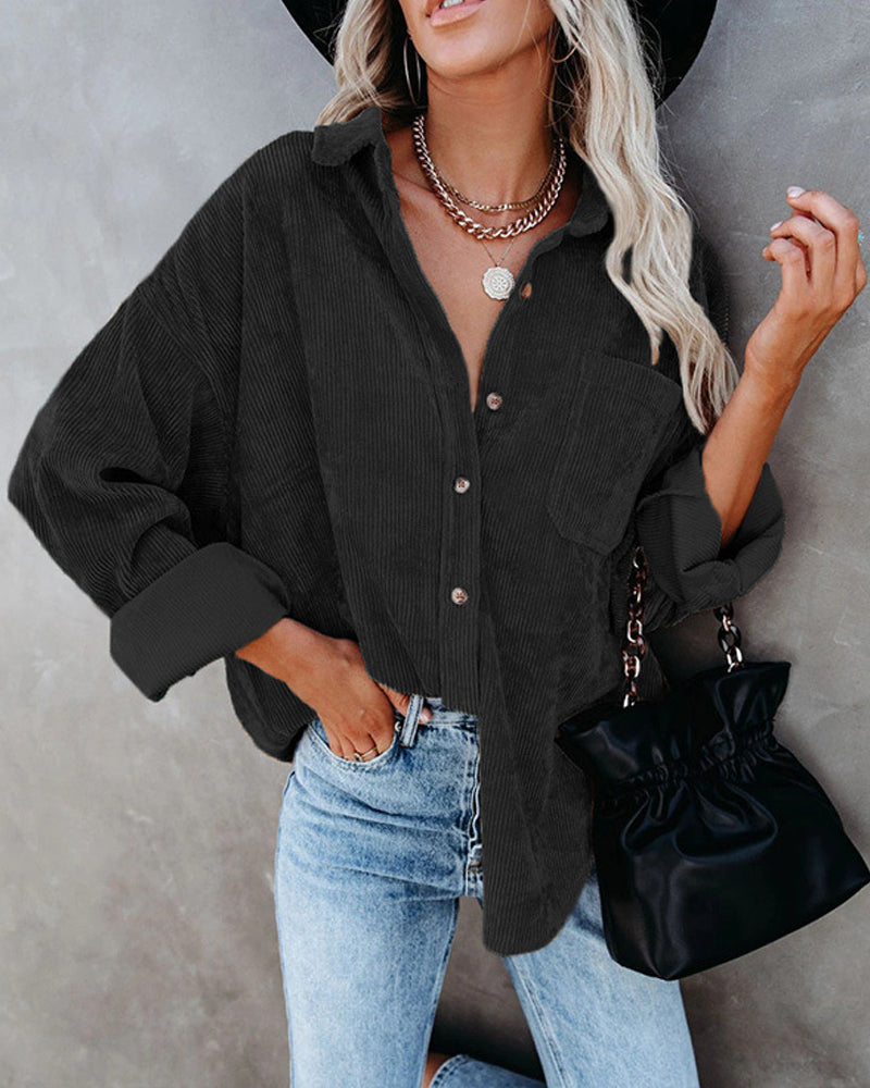 Einfarbige Cordbluse Mit Tasche