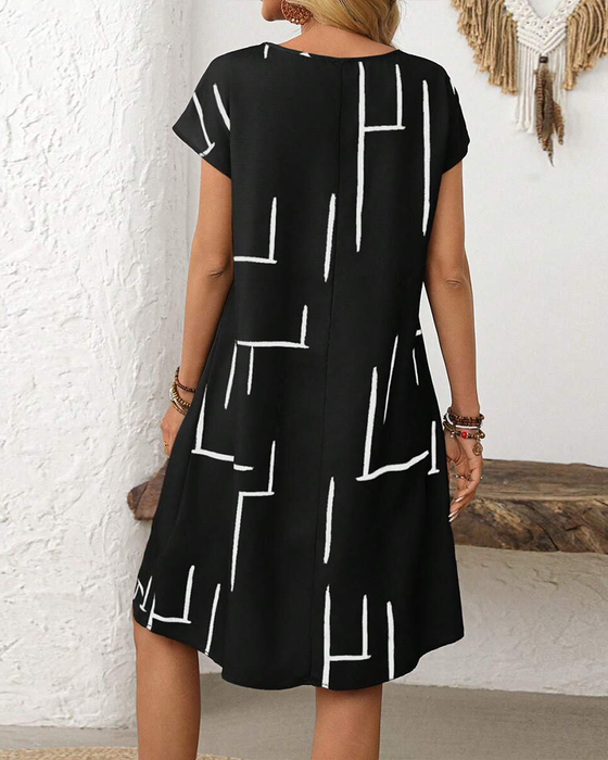 Kleid Damen Sommer Lässig Druck Rundhals