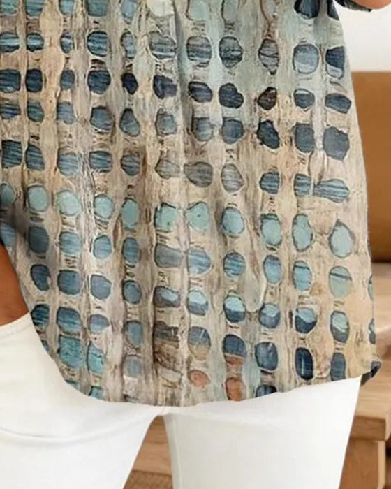 Bluse Tupfenprint Knopf Halbe Knopfleiste