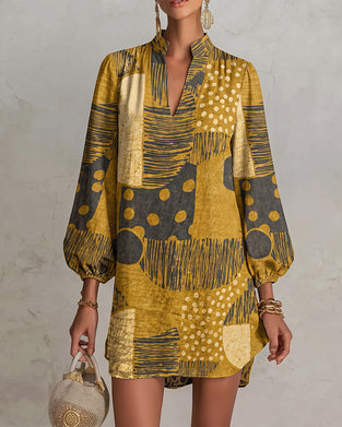 Kleid Locker V‑Ausschnitt Bedruckt