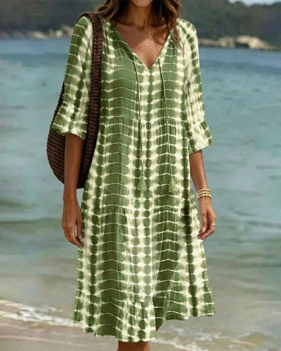 Kleid Mit V-Ausschnitt, Farbverlaufsdruck, Urlaub