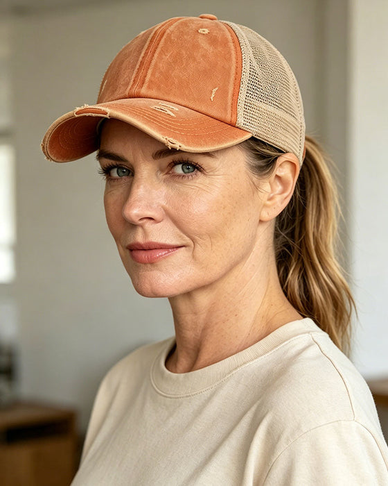 Cap Verstellbar Kreuz Rückseite Distressed Denim Baseball