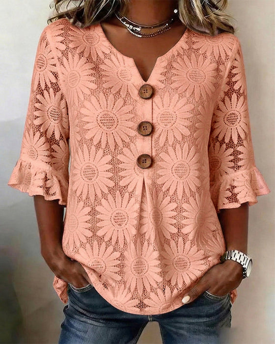 Rüschenbluse Mit Margeritenprint Und Rüschenärmeln