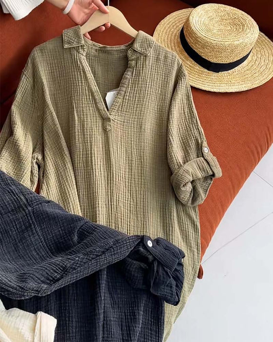 Kleid Langarm Einfarbig Einfacher Kragen