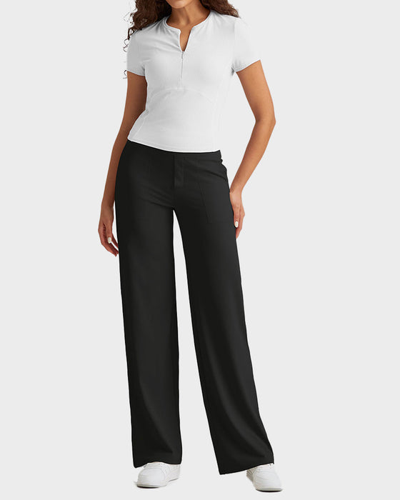 Hose Damen High Waist Stretch Casual Yoga Weites Bein