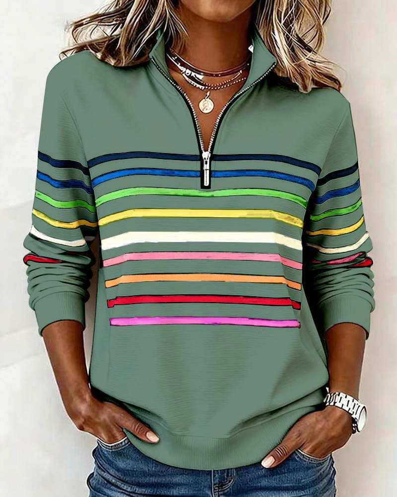 Modisches Sweatshirt Mit Halbem Reißverschluss Und Regenbogenstreifen