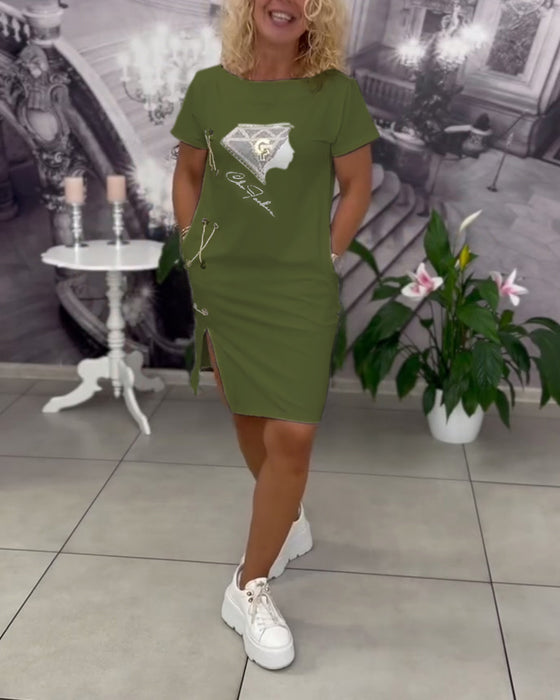 Kleid Bedruckt Enganliegend Schlitz