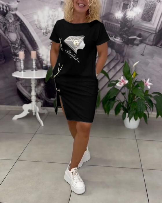 Kleid Bedruckt Enganliegend Schlitz
