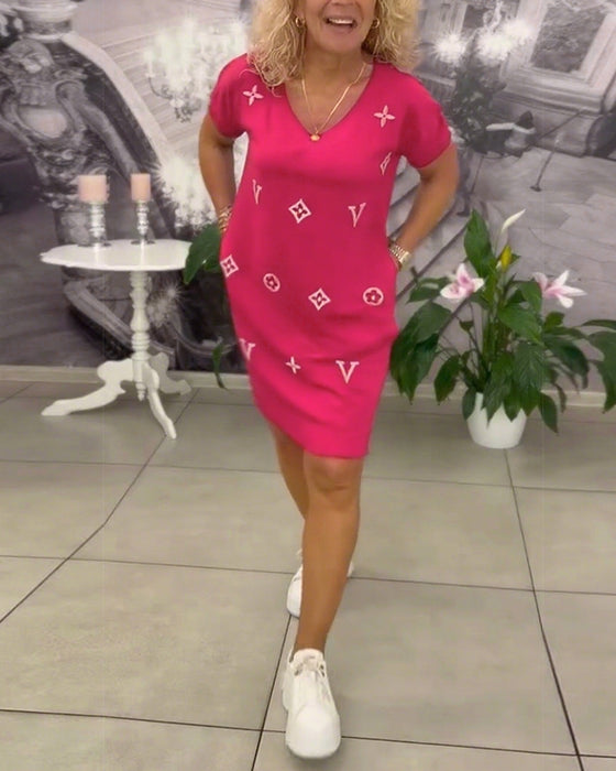 Kleid Mode V-Ausschnitt Kurzärmelig