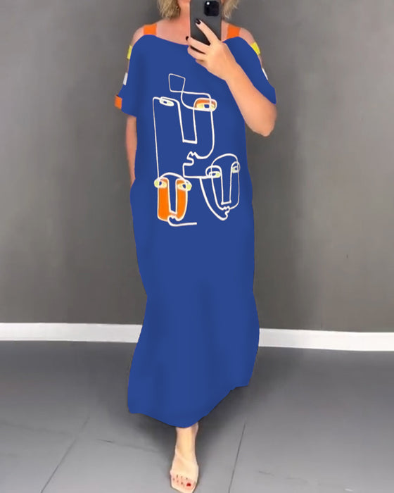 Kleid Schulterfrei Hohlauschnitt Druck Schlitz