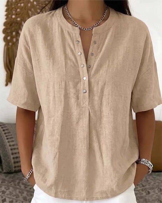 Bluse Solid Farbe Lässig Kurz Ärmel