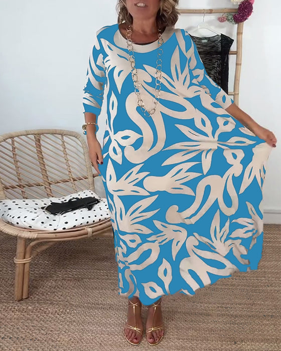 Kleid Mit Rundhalsausschnitt Und Langen Ärmeln Mit Druck