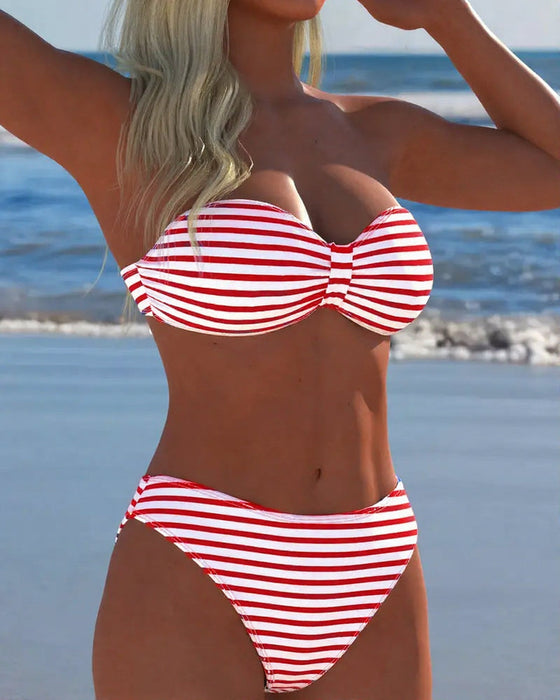 Bikini Hohe Taille Gestreift Dreieck Zweiteilig