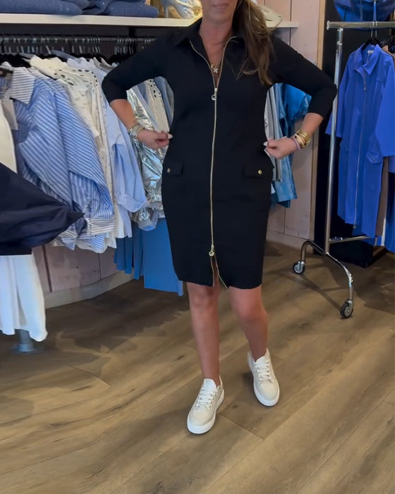 Kleid kragen einfarbig reißverschluss langarm